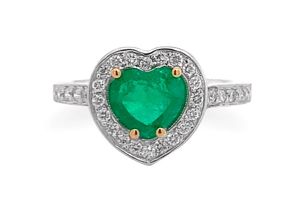 Ring 18kt Gold Emerald Heart & Diamonds - Albert Hern Fine Jewelry
