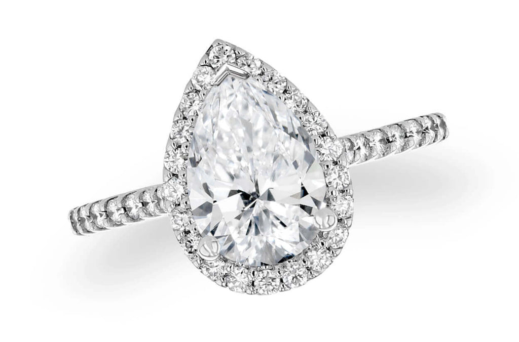 Ring 18kt Gold GIA Pear Diamond 2.33 cts & Round Diamonds - Albert Hern Fine Jewelry