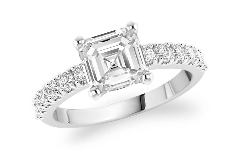 Ring 18kt Gold GIA Square Emerald Cut Center Stone & Diamonds - Albert Hern Fine Jewelry