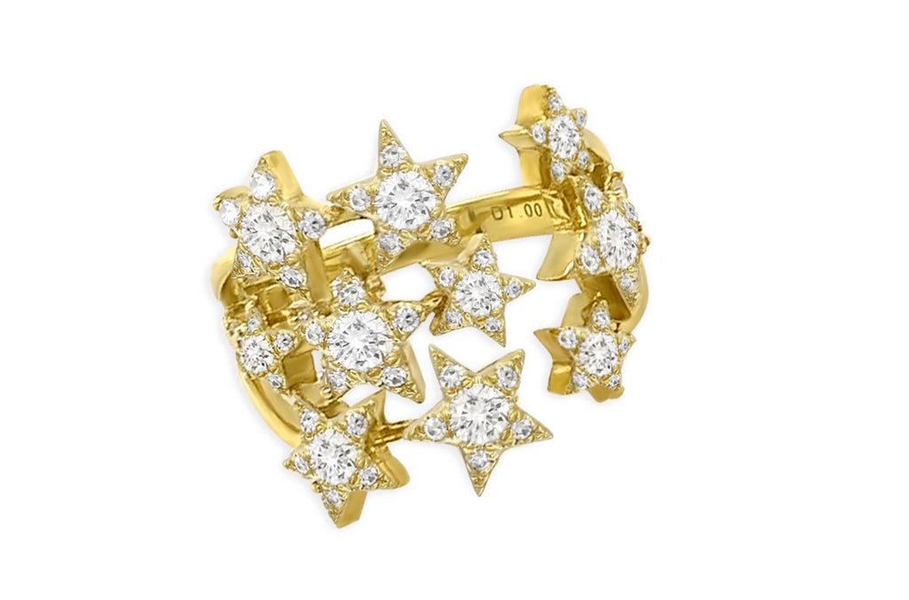 Ring 18kt Gold Hugging Stars & Diamonds - Albert Hern Fine Jewelry