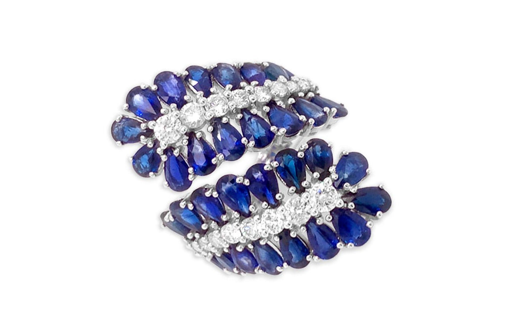 Ring 18kt Gold Leaves Blue Sapphire & Diamonds - Albert Hern Fine Jewelry