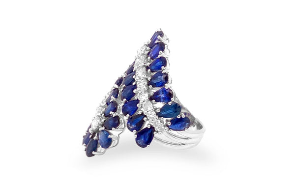 Ring 18kt Gold Leaves Blue Sapphire & Diamonds - Albert Hern Fine Jewelry