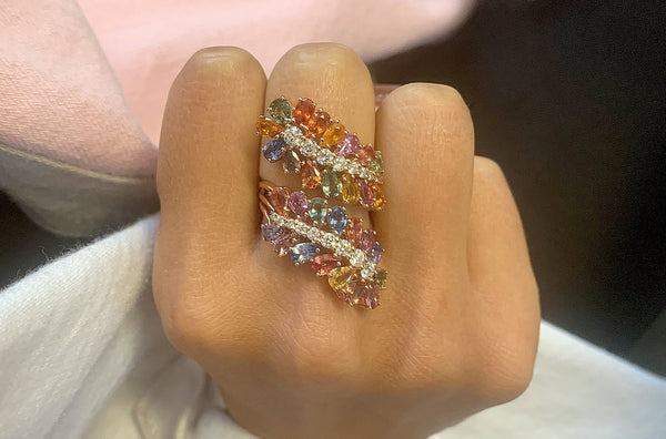 Ring 18kt Gold Leaves Multicolor Sapphire & Diamonds - Albert Hern Fine Jewelry