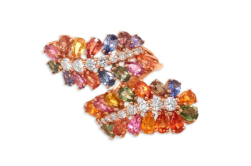 Ring 18kt Gold Leaves Multicolor Sapphire & Diamonds - Albert Hern Fine Jewelry