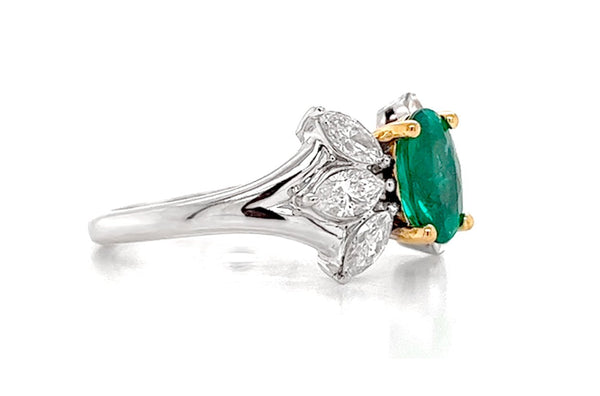 Ring 18kt Gold Majestic GIA Oval Emerald & Marquise Diamonds - Albert Hern Fine Jewelry