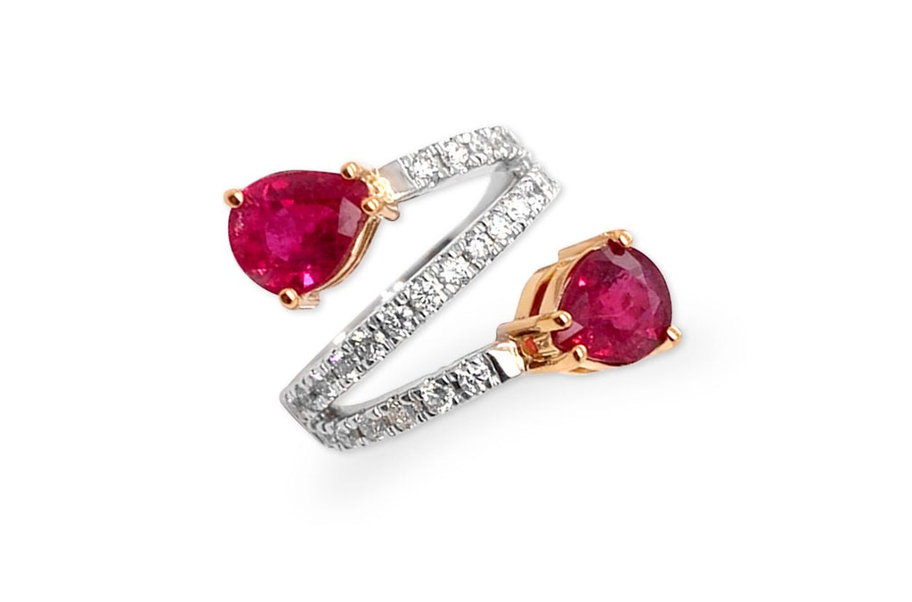 Ring 18kt Gold Multi-Row Ruby & Diamonds - Albert Hern Fine Jewelry