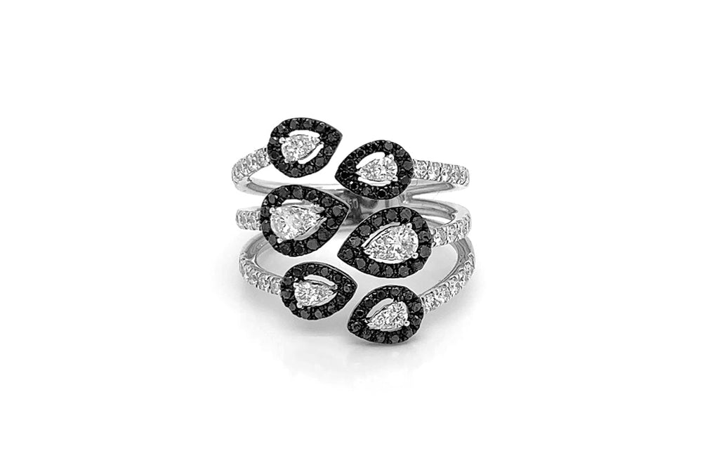 Ring 18kt Gold Nature Inspire Black & White Diamonds - Albert Hern Fine Jewelry