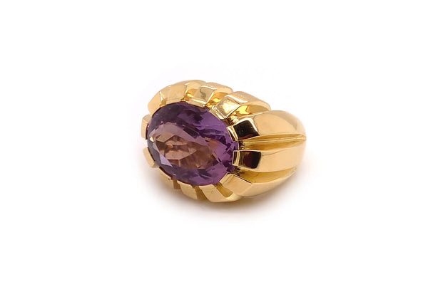 Ring 18kt Gold Oval Faceted Amethyst - Albert Hern Fine Jewelry