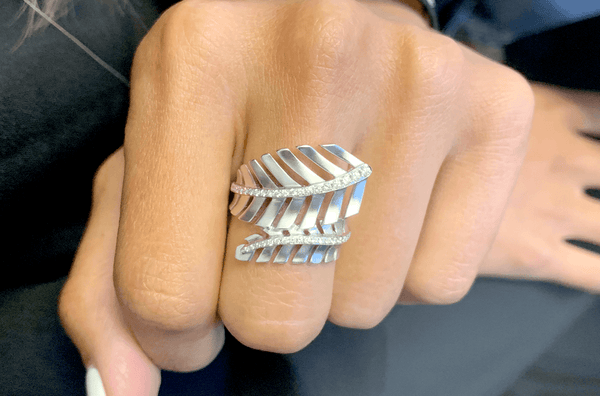 Ring 18kt Gold Palm Leaf with Diamonds - Albert Hern Fine Jewelry