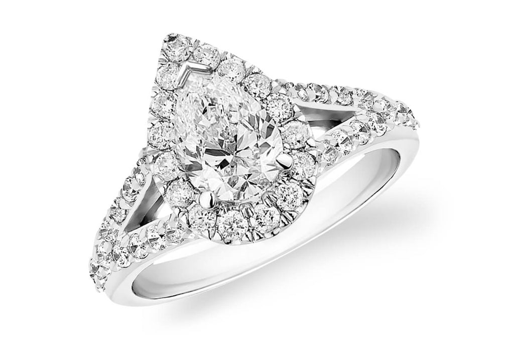 Ring 18kt Gold Pear Diamond GIA & Diamonds Split Shank - Albert Hern Fine Jewelry
