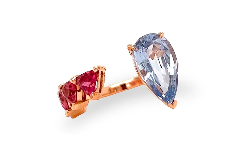 Ring 18kt Gold Pear Sapphire & Trillion Rubellite - Albert Hern Fine Jewelry