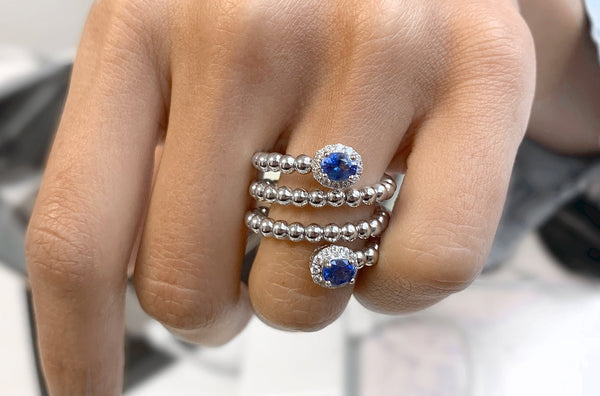 Ring 18kt Gold Spiral & Sapphires Surrounded by Diamonds - Albert Hern Fine Jewelry