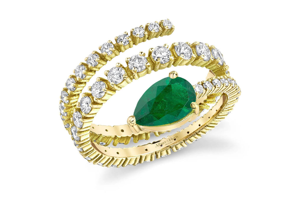 Ring 18kt Gold Spring Pear Shape Emerald 1.24cts & Diamonds - Albert Hern Fine Jewelry