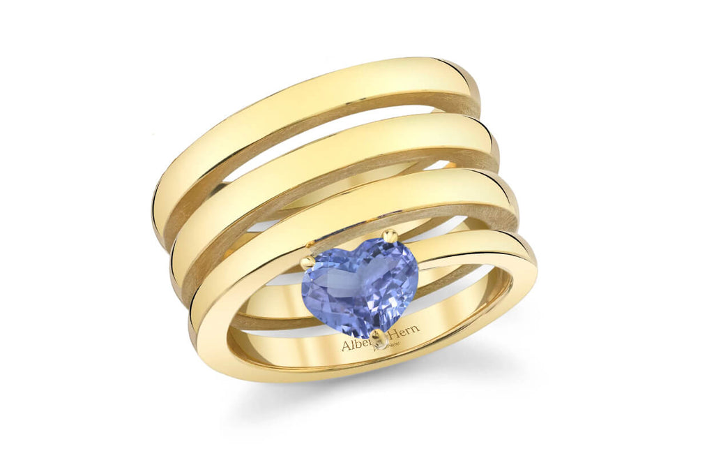 Ring 18kt Gold Spring & Sapphire Heart - Albert Hern Fine Jewelry