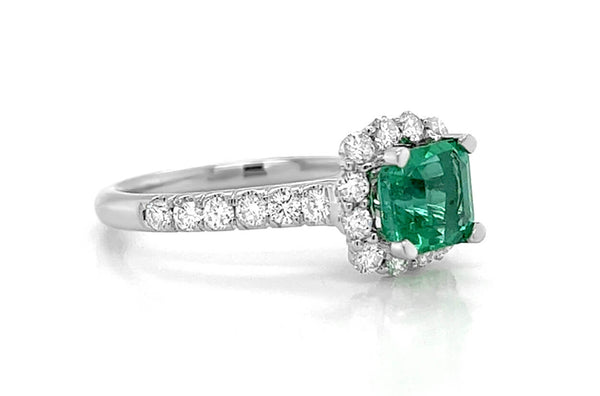 Ring 18kt Gold Square Emerald & Diamonds Halo - Albert Hern Fine Jewelry