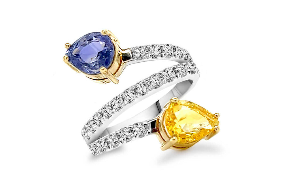 Ring 18kt Gold You and Me Pear Sapphires & Diamonds - Albert Hern Fine Jewelry