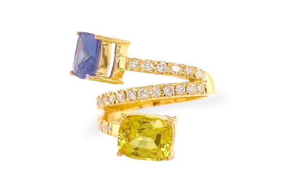 Ring 18kt Gold You and Me Tanzanite Sapphire & Diamonds - Albert Hern Fine Jewelry