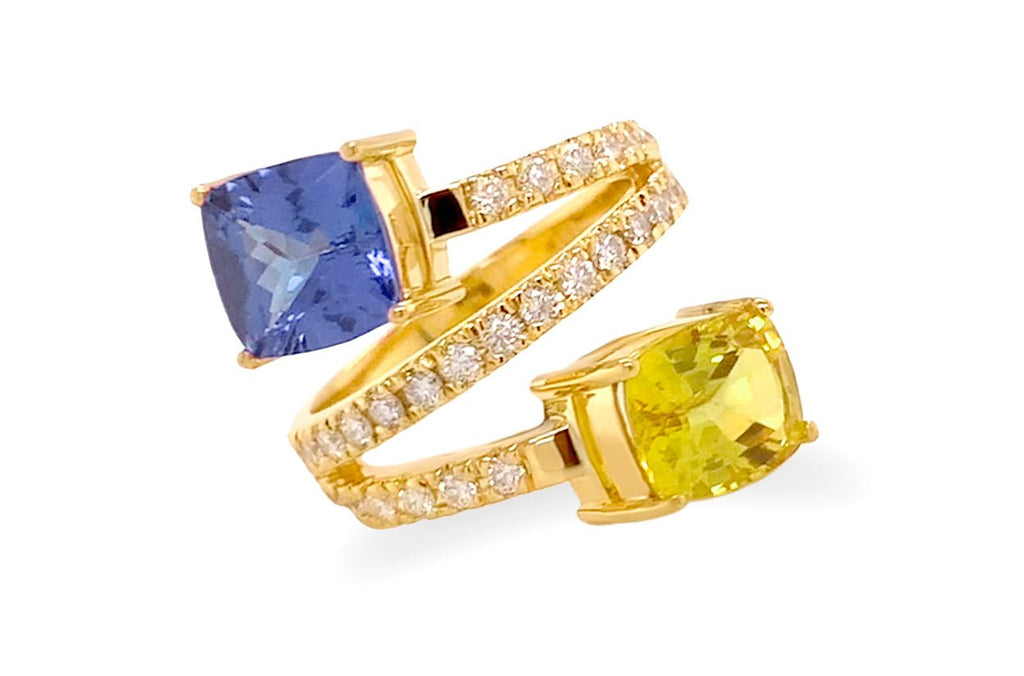 Ring 18kt Gold You and Me Tanzanite Sapphire & Diamonds - Albert Hern Fine Jewelry