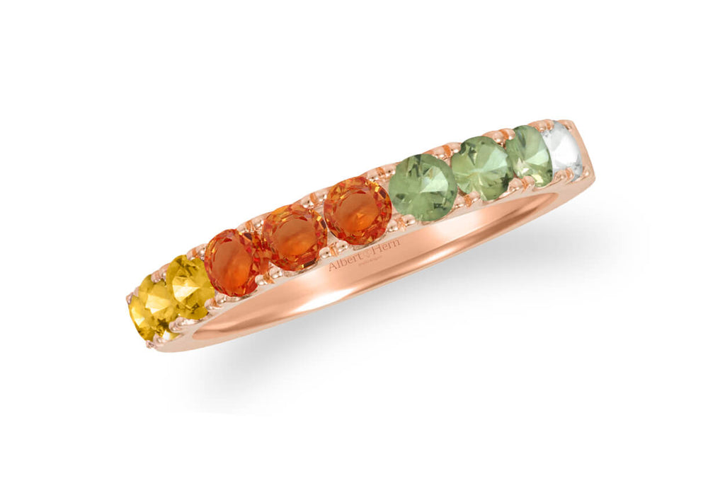 Ring 18kt Rose Gold 10 Round Multicolor Sapphires - Albert Hern Fine Jewelry