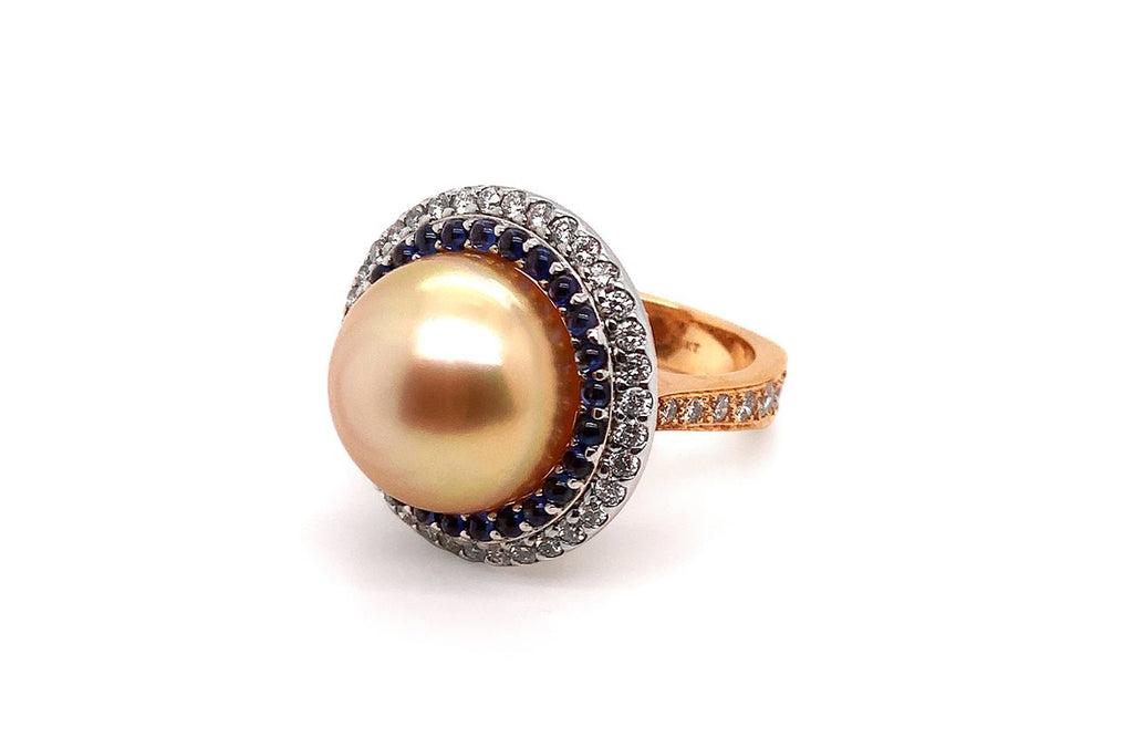 Ring 18kt Rose Gold Pearls Sapphires & Diamonds - Albert Hern Fine Jewelry