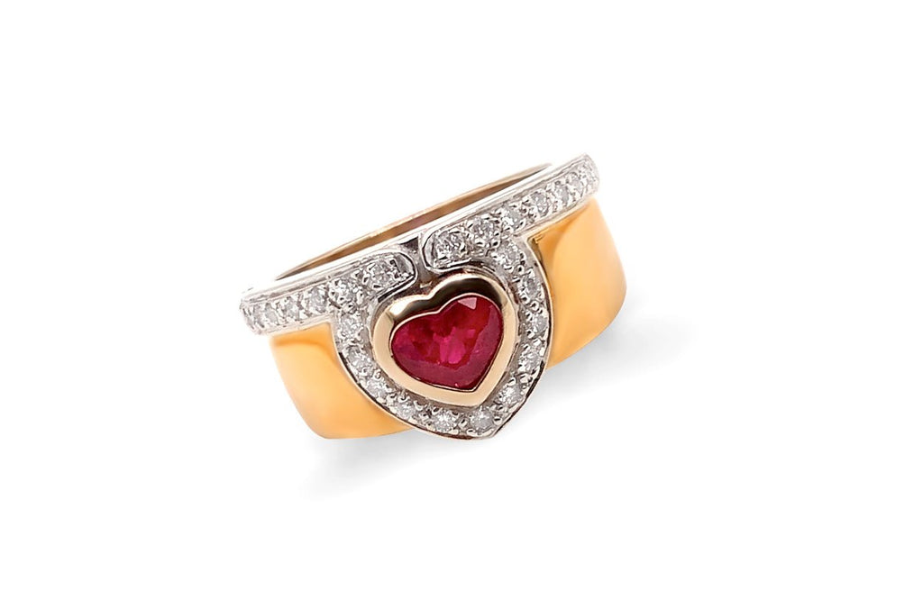 Ring 18kt Two Tone Gold Ruby & Diamonds - Albert Hern Fine Jewelry