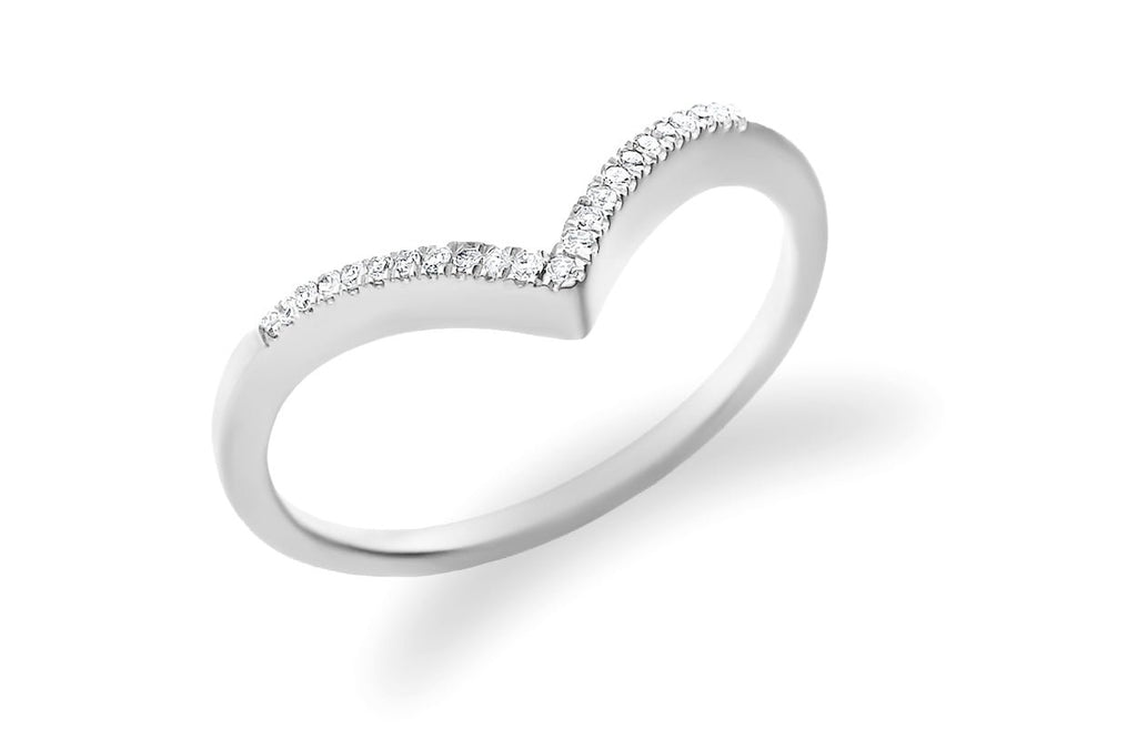 Ring 18kt White Gold Chevron Shaped Band & Diamonds - Albert Hern Fine Jewelry