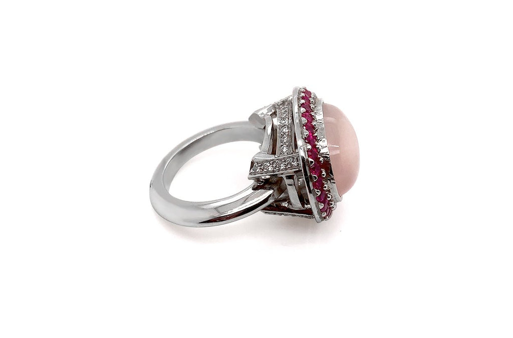 Ring 18kt White Gold Pink Quartz, Sapphires and Diamonds - Albert Hern Fine Jewelry