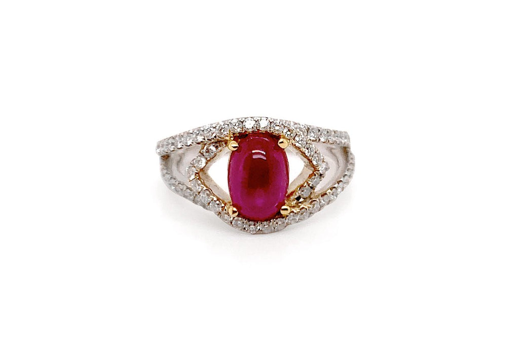 Ring 18kt White Gold Ruby Cabochon & Diamonds - Albert Hern Fine Jewelry