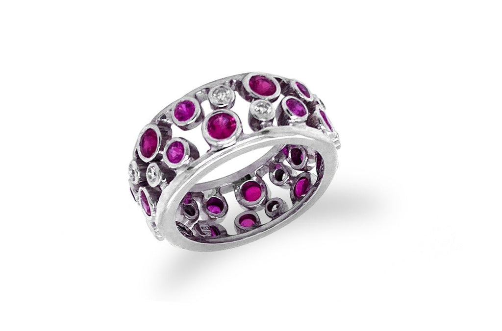 Ring 18kt White Gold with Pink Sapphires & Diamonds Dots - Albert Hern Fine Jewelry