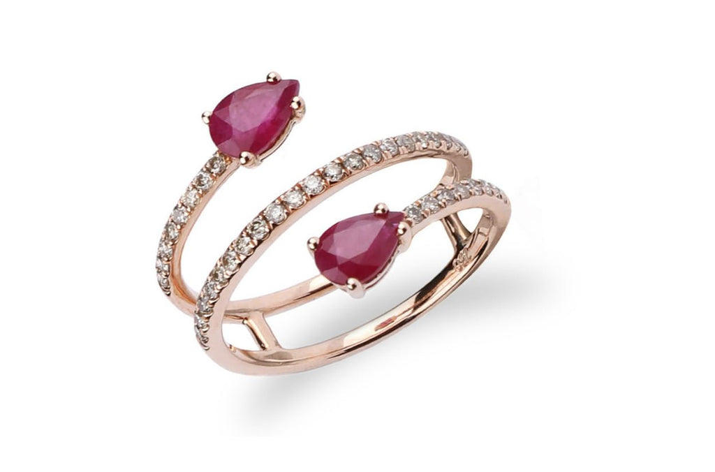 Ring 2 Pear Shape Gemstones & Diamonds - Albert Hern Fine Jewelry