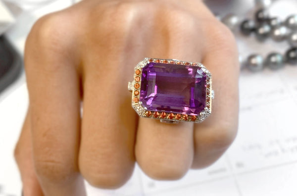 Ring Amethyst with Orange Sapphire & Diamonds - Albert Hern Fine Jewelry