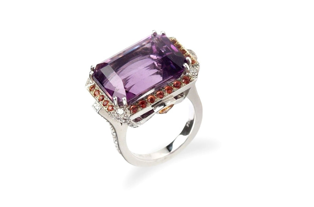 Ring Amethyst with Orange Sapphire & Diamonds - Albert Hern Fine Jewelry
