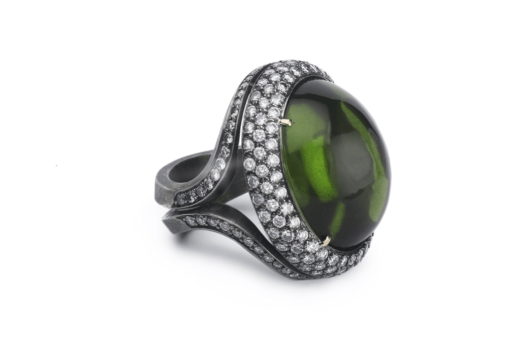 Ring Black Rhodium Gem Quality Peridot - Albert Hern Fine Jewelry