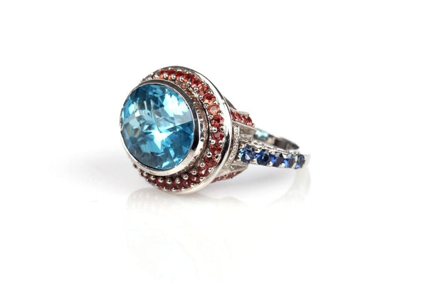 Ring Blue Topaz Oval with Sapphires & Diamonds - Albert Hern Fine Jewelry