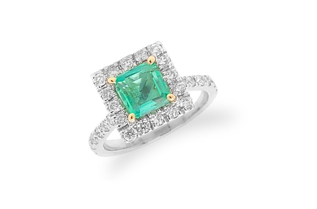 Ring Colombian Square Emerald Extra Quality & Diamonds - Albert Hern Fine Jewelry