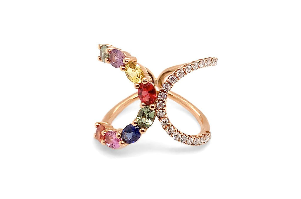 Ring Cross 18kt Rose Gold Sapphires & Diamonds - Albert Hern Fine Jewelry