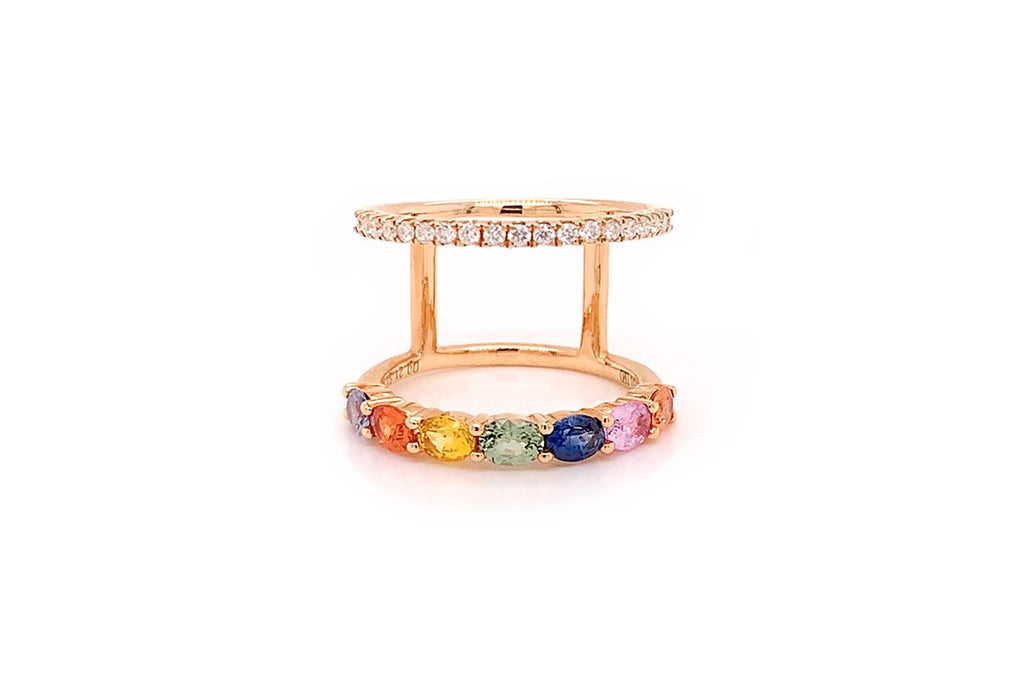 Ring Double 18kt Rose Gold Sapphires & Diamonds - Albert Hern Fine Jewelry