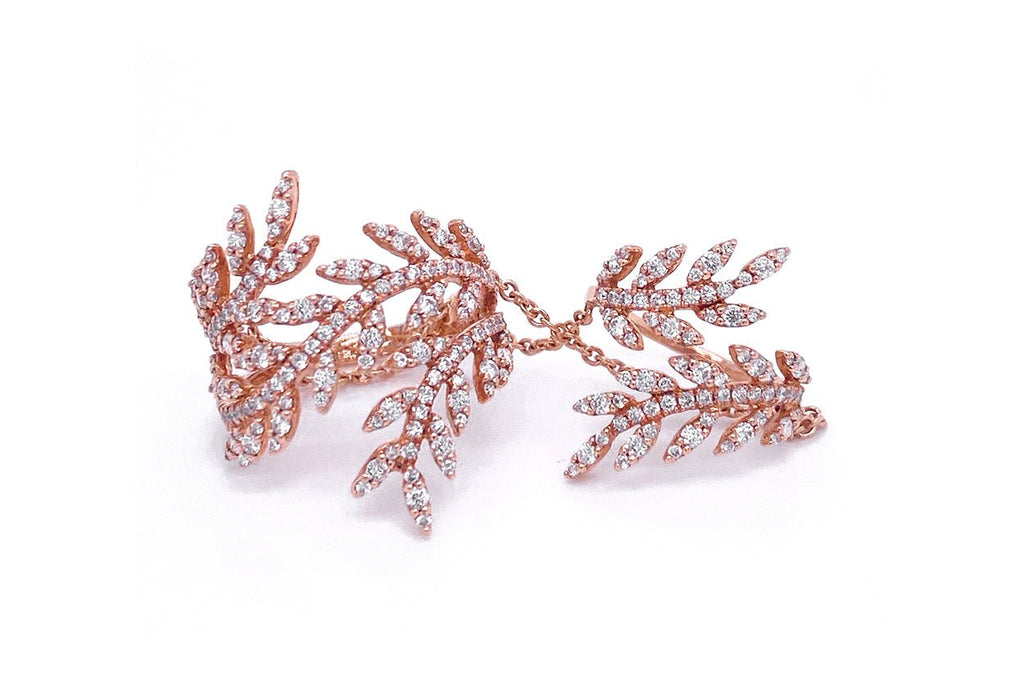 Ring Double Leaf 18kt Rose Gold & Diamonds - Albert Hern Fine Jewelry