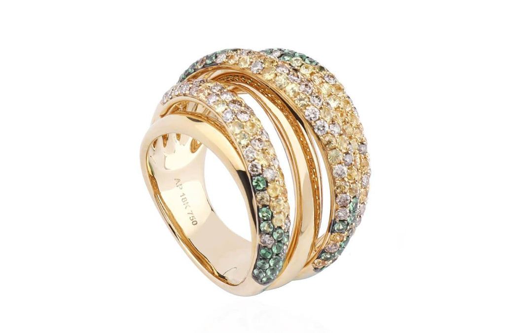 Ring Green Garnet with Yellow Sapphires & Diamonds - Albert Hern Fine Jewelry