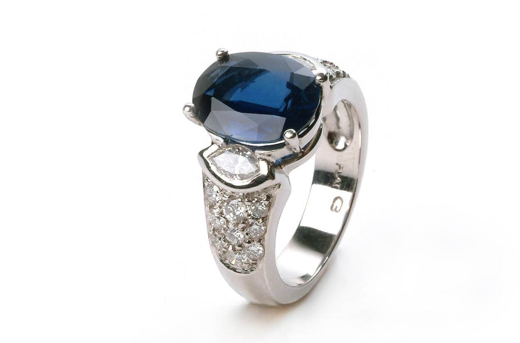 Ring Oval Sapphire Platinum - Albert Hern Fine Jewelry