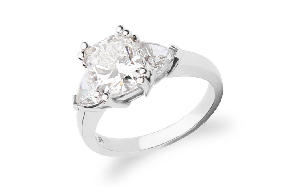 Ring Platinum 2 Trillions & Cushion Diamond 2.01 cts GIA G SI2 - Albert Hern Fine Jewelry