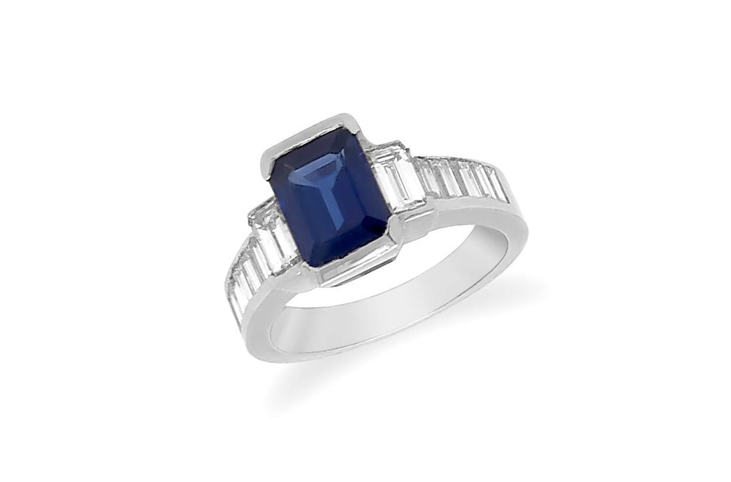 Ring Platinum Blue Sapphire & Diamonds - Albert Hern Fine Jewelry