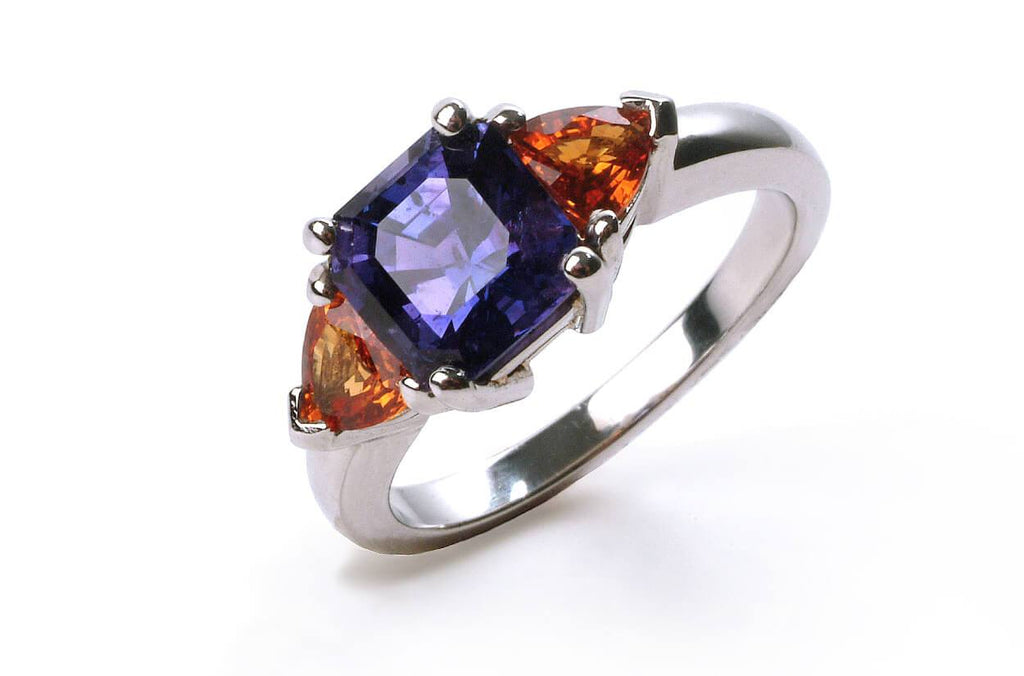 Ring Purple & Orange Sapphires Platinum - Albert Hern Fine Jewelry