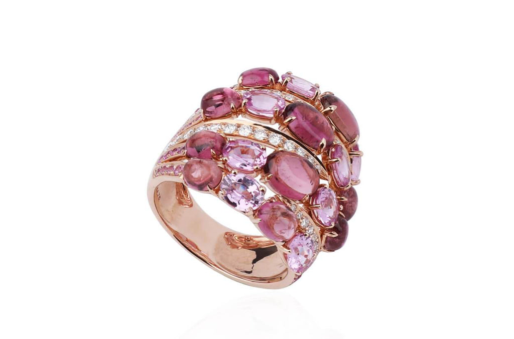 Ring Rose Gold Pink Tourmalines & Diamonds - Albert Hern Fine Jewelry