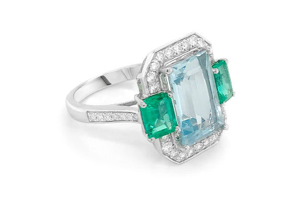 Ring Statement 18kt Gold Aquamarine Emeralds & Diamonds - Albert Hern Fine Jewelry