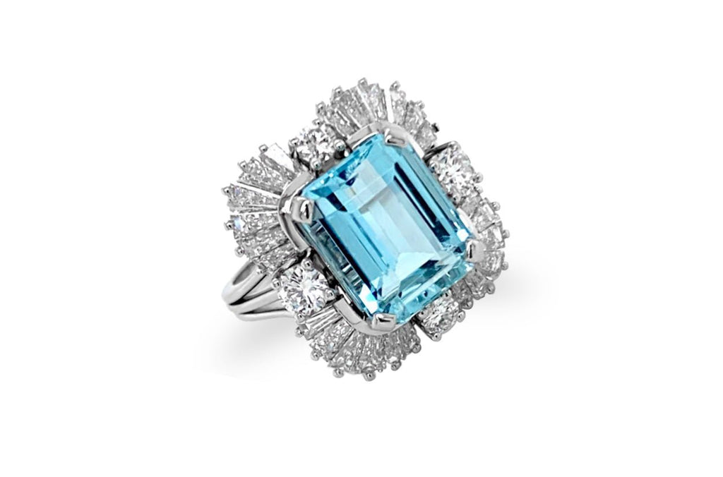 Ring Statement Platinum Blue Topaz & Diamonds - Albert Hern Fine Jewelry