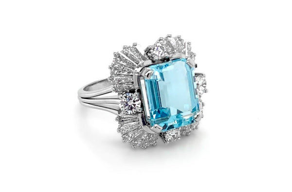 Ring Statement Platinum Blue Topaz & Diamonds - Albert Hern Fine Jewelry