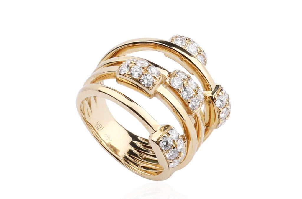 Ring Yellow Gold with Five sets of Diamonds - Albert Hern Fine Jewelry