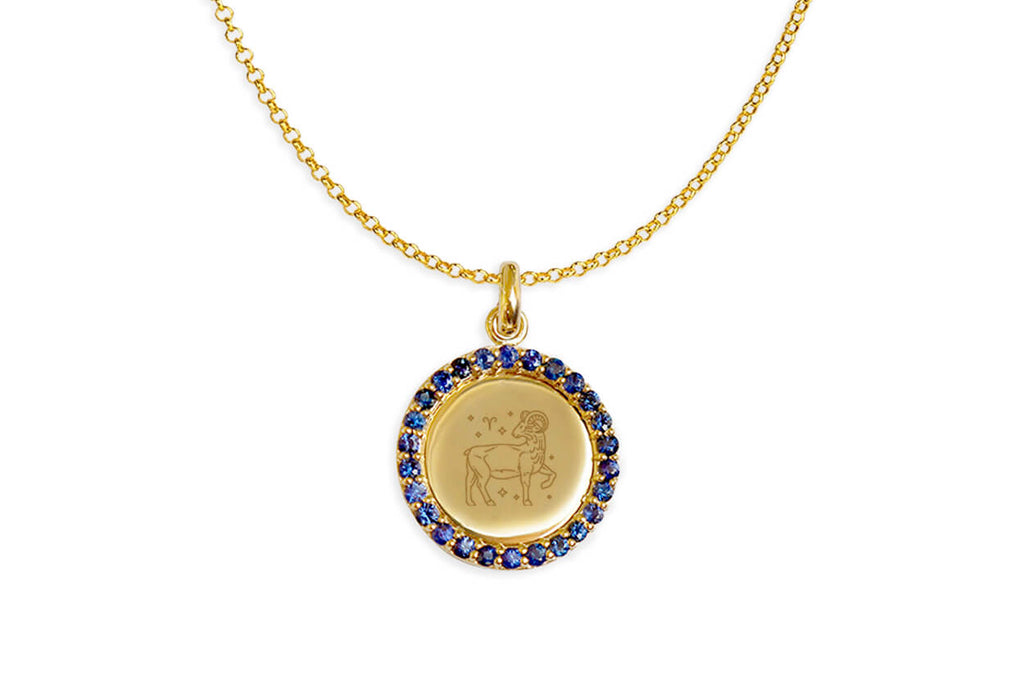 Necklace 14kt Gold Zodiac Medal & Gemstones